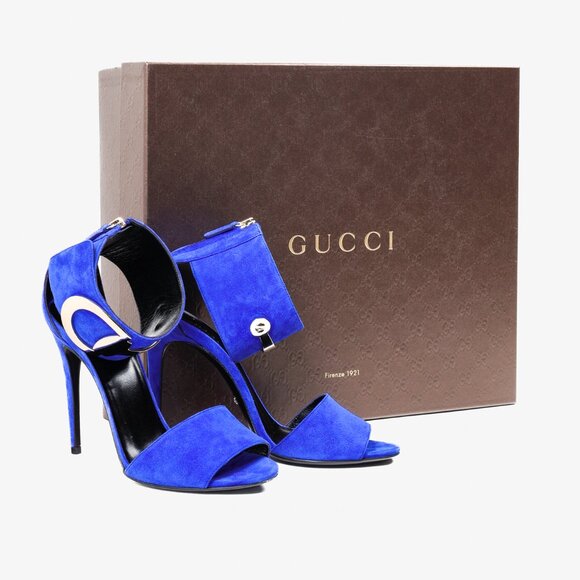 Gucci Blue Suede Maxi Ankle Strap Pumps - Picture 11 of 11
